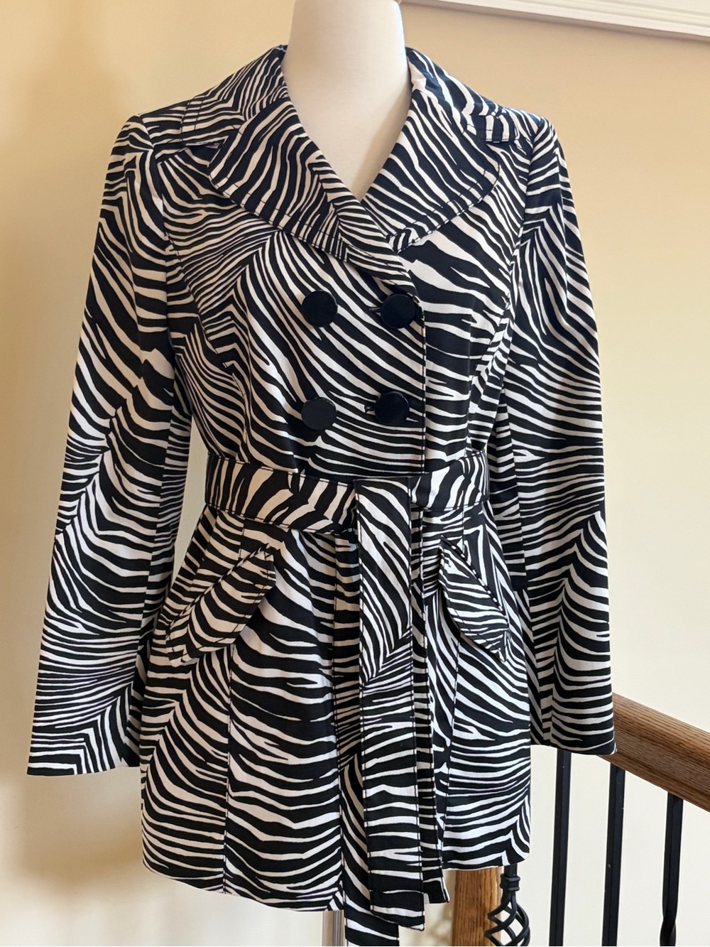 Ann Taylor Black and White Zebra-Print Trench Coat